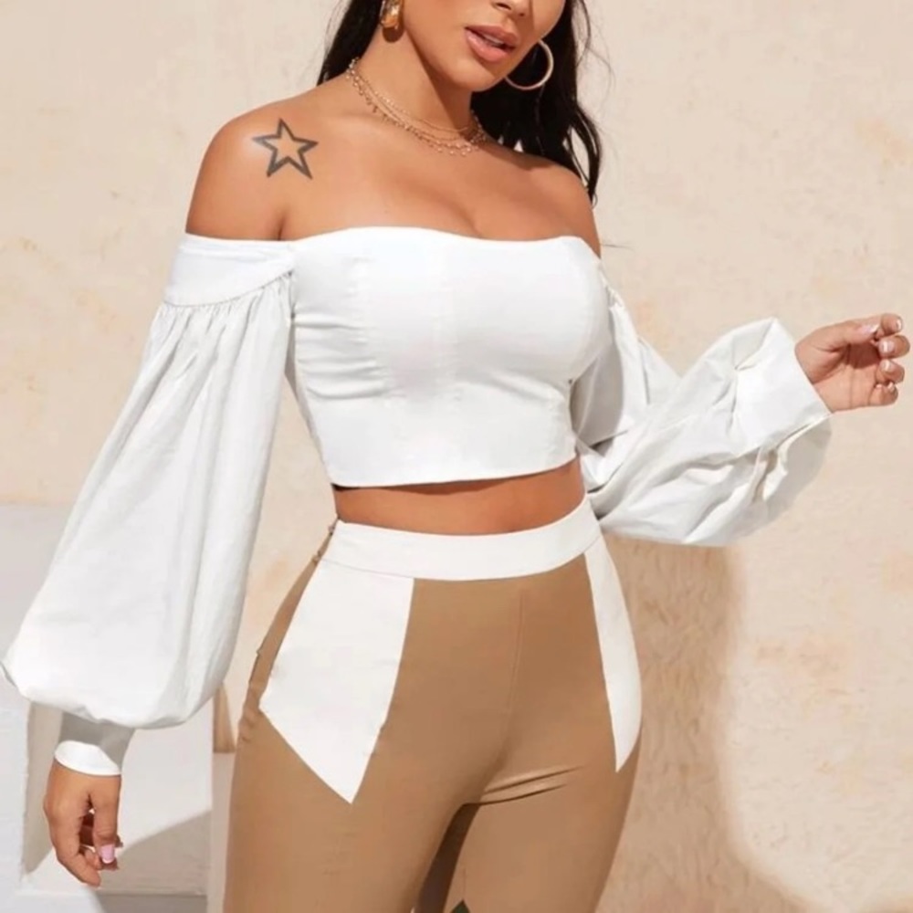 Shein off shoulders Lantern Sleeve Crop top